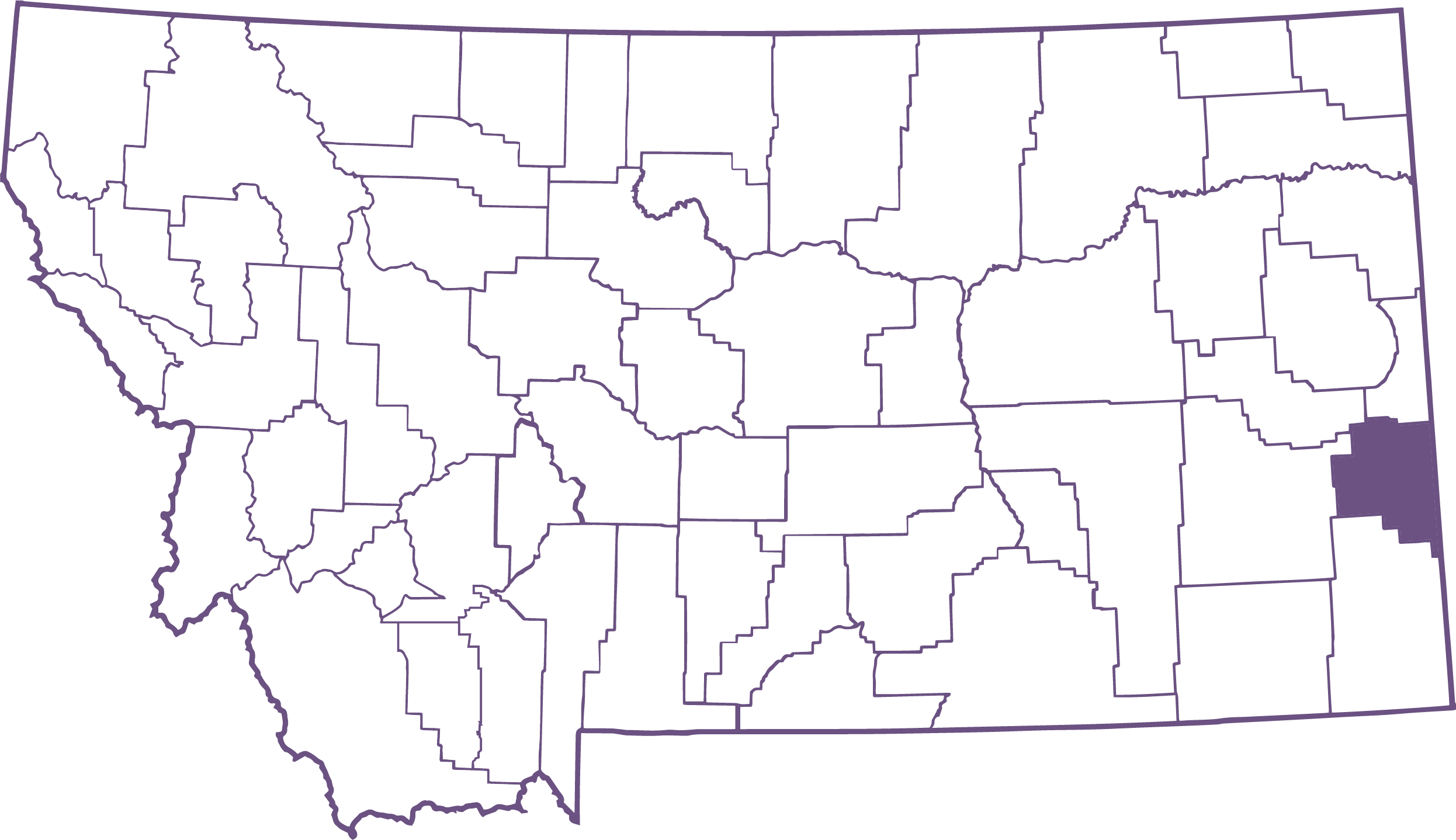 Map of Montana showing Fallon County highlighted in the southeastern corner